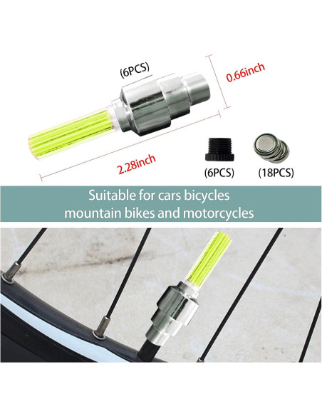 6 Luces LED para Ruedas Dickno - Tapa de Válvula Amarillo