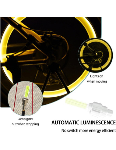 6 Luces LED para Ruedas Dickno - Tapa de Válvula Amarillo