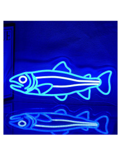 Letrero de Neón Pescado Salmón Azul 41.91x17.78cm LED