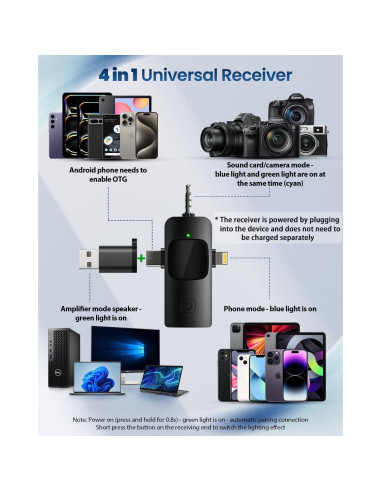 Micrófono Lavalier Inalámbrico EVXVE Mini 4 en 1 USB-C