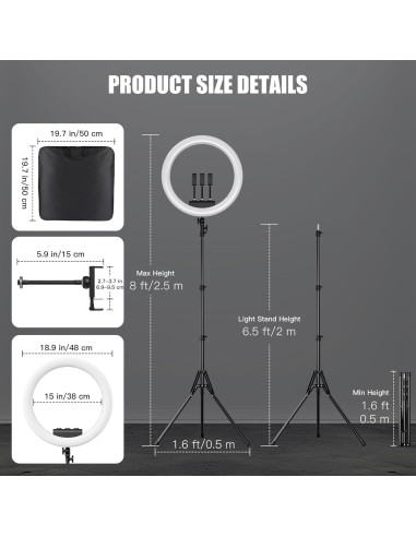 Anillo de Luz LED 48 cm SH con Trípode 198 cm para Selfies