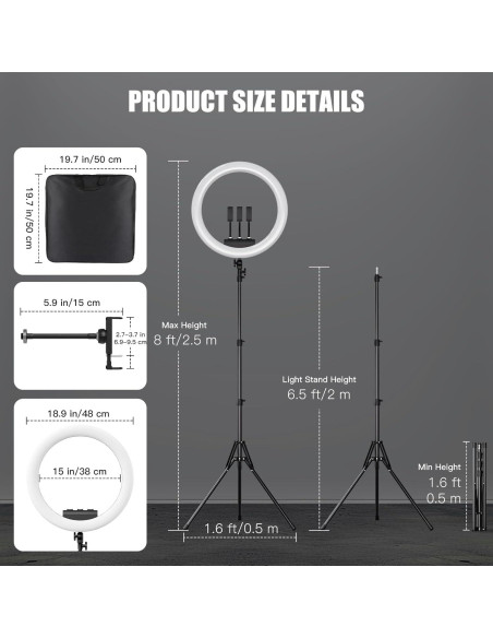 Anillo de Luz LED 48 cm SH con Trípode 198 cm para Selfies