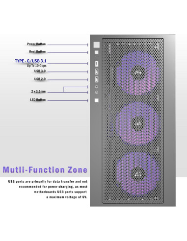 Caja de PC KEDIERS P4 ATX con 4 Ventiladores y Vidrio Templado