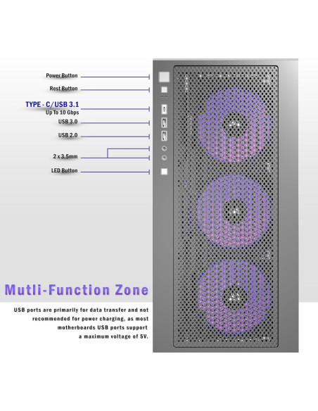 Caja de PC KEDIERS P4 ATX con 4 Ventiladores y Vidrio Templado