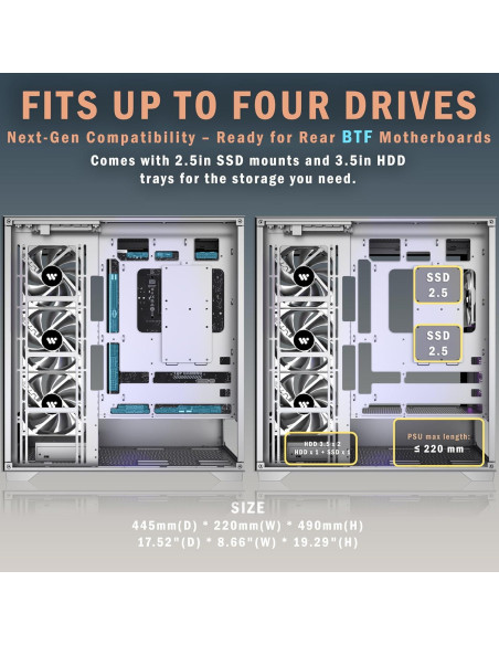 Caja de PC KEDIERS P4 ATX con 4 Ventiladores y Vidrio Templado