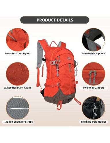 Mochila de Senderismo 27L Sumseek Impermeable Unisex Naranja