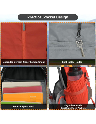 Mochila de Senderismo 27L Sumseek Impermeable Unisex Naranja