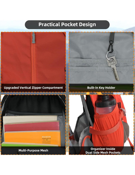 Mochila de Senderismo 27L Sumseek Impermeable Unisex Naranja