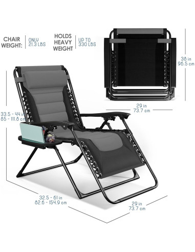 Silla de gravedad cero acolchada Nestl - Negro/Gris, reclinable