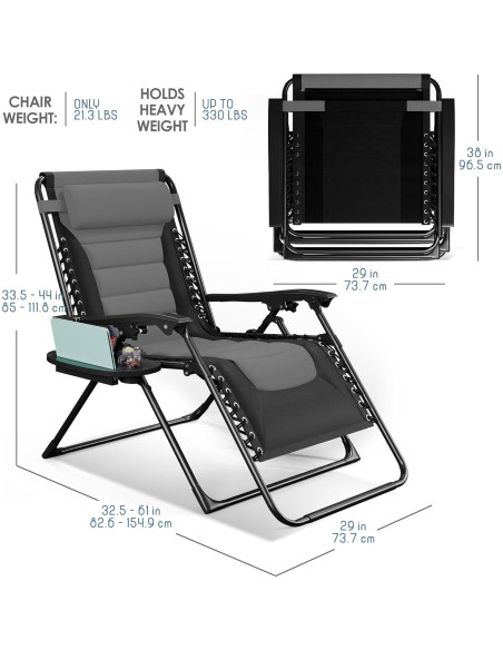 Silla de gravedad cero acolchada Nestl - Negro/Gris, reclinable