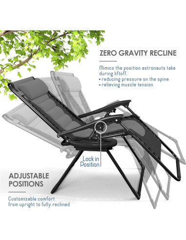 Silla de gravedad cero acolchada Nestl - Negro/Gris, reclinable