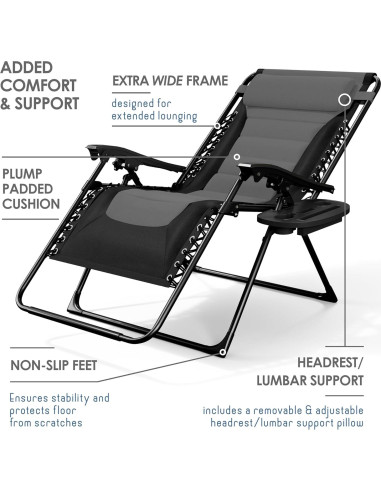 Silla de gravedad cero acolchada Nestl - Negro/Gris, reclinable