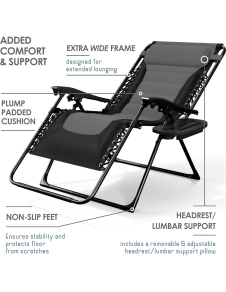 Silla de gravedad cero acolchada Nestl - Negro/Gris, reclinable