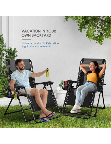 Silla de gravedad cero acolchada Nestl - Negro/Gris, reclinable