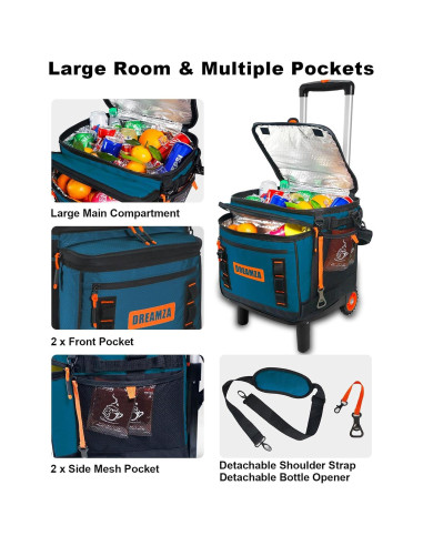 Enfriador Suave con Ruedas DREAMZA 60 Latas Aislado Plegable