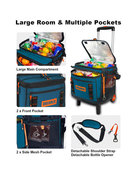 Enfriador Suave con Ruedas DREAMZA 60 Latas Aislado Plegable Enfriador Suave con Ruedas DREAMZA 60 Latas Aislado Plegable