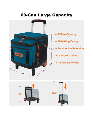 Enfriador Suave con Ruedas DREAMZA 60 Latas Aislado Plegable