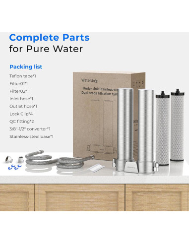 Filtro de Agua Bajo Fregadero Waterdrop WD-DST Acero Inoxidable