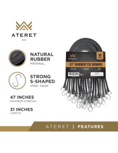 Cuerdas Bungee de Goma ATERET 78.74 cm con Ganchos - Paquete de 10 2