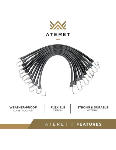 Cuerdas Bungee de Goma ATERET 78.74 cm con Ganchos - Paquete de 10
