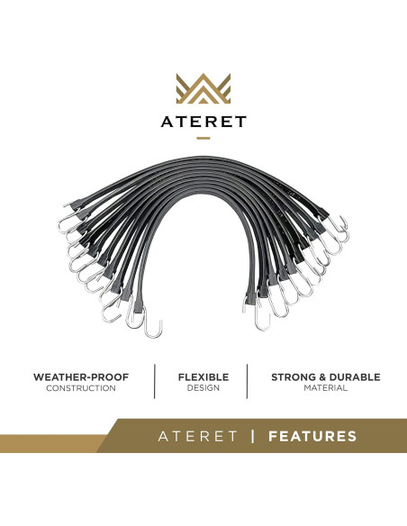 Cuerdas Bungee de Goma ATERET 78.74 cm con Ganchos - Paquete de 10