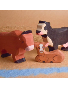 Juego de Animales de Granja de Madera 3 Piezas Toro Vaca Ternero 2