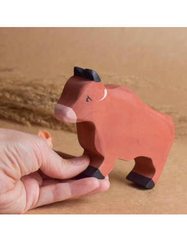 Juego de Animales de Granja de Madera 3 Piezas Toro Vaca Ternero