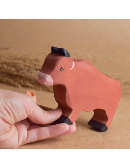 Juego de Animales de Granja de Madera 3 Piezas Toro Vaca Ternero