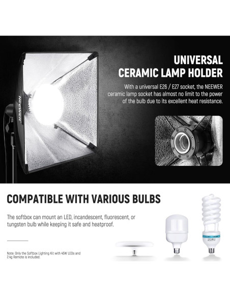 Kit de Iluminación Softbox NEEWER NK103 con Bombillas LED 45W