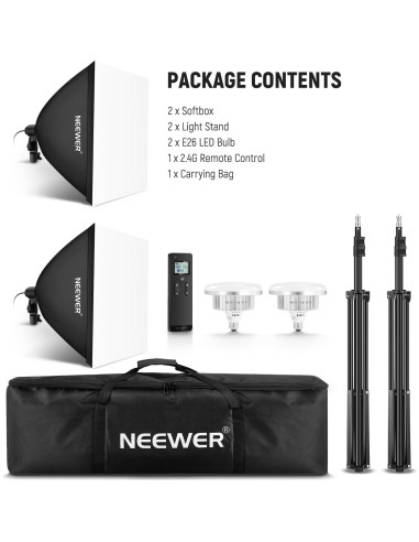 Kit de Iluminación Softbox NEEWER NK103 con Bombillas LED 45W