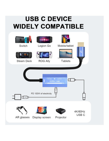 Adaptador HDMI a USB-C 4K 60Hz 100W porpen H161