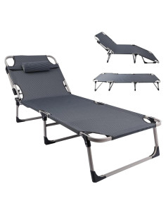 Silla Lounge Plegable REDCAMP con Almohada y 4 Posiciones