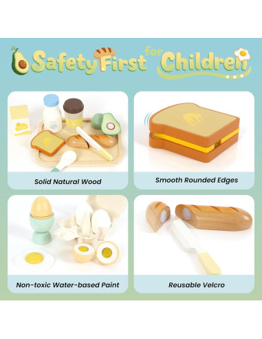 Juego de Comida de Madera para Niños WOODENFUN - Desayuno