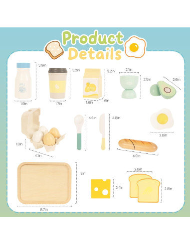 Juego de Comida de Madera para Niños WOODENFUN - Desayuno