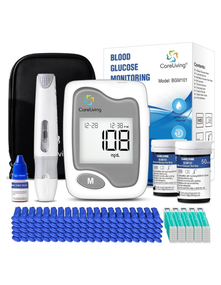 Kit de Glucometro Careliving BGM101 con 100 Tiras y Lancetas Kit de Glucometro Careliving BGM101 con 100 Tiras y Lancetas
