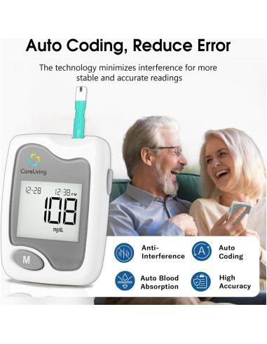 Kit de Glucometro Careliving BGM101 con 100 Tiras y Lancetas