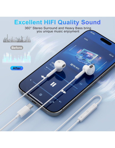 Auriculares USB C Alfu con micrófono y control de volumen