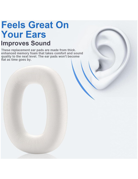 Almohadillas de Repuesto Bowers & Wilkins PX7 PX8 S2 - Espuma de Memoria y Cuero Blanco