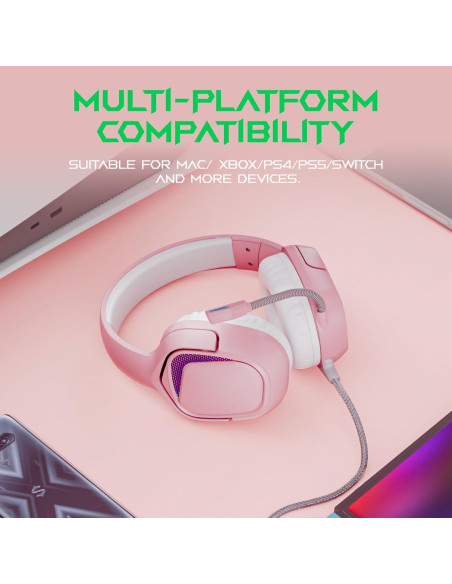 Auriculares Gaming Black Shark BS-X1 Rosa, 50mm, Cancelación Ruido