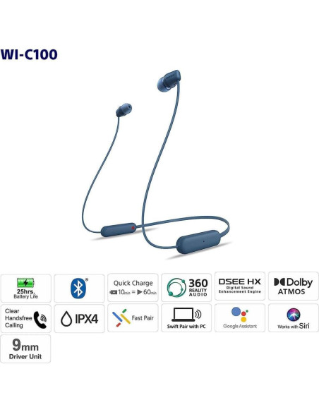 Auriculares In-Ear Inalámbricos Sony WI-C100 Bluetooth Negro