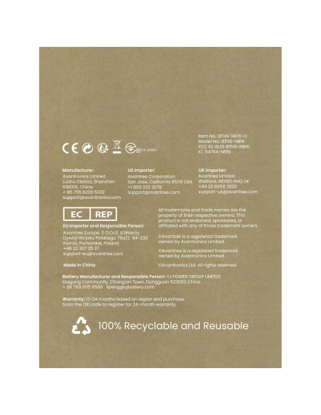 Auriculares Bluetooth 5.2 Avantree NB16-Q con banda para el cuello