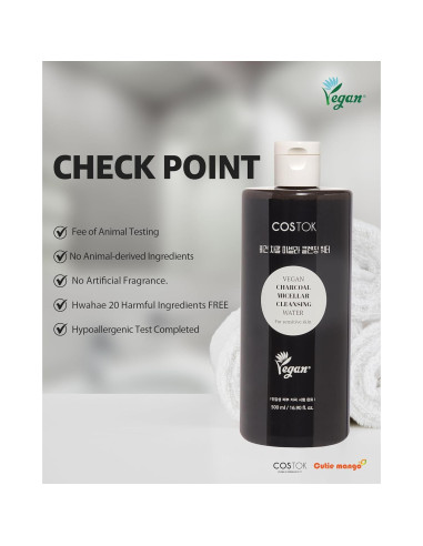 Agua Micelar Vegana COSTOK 500ml Carbón Tallo Ficus-Indica