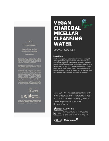 Agua Micelar Vegana COSTOK 500ml Carbón Tallo Ficus-Indica