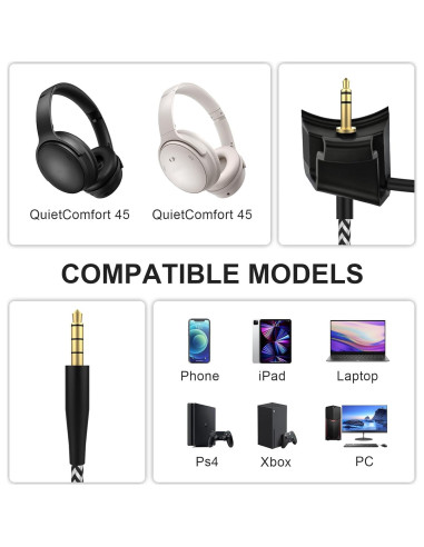 Cable de micrófono de boom Asobilor QC45 para Bose QuietComfort 45