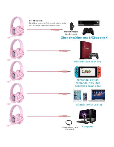 Auriculares Gaming Meedasy Rosa 40mm Aislamiento Sonido