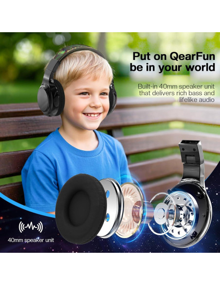 Auriculares Inalámbricos QearFun Kids Bluetooth 5.3, Plegables, 30h Batería