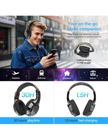 Auriculares Inalámbricos QearFun Kids Bluetooth 5.3, Plegables, 30h Batería