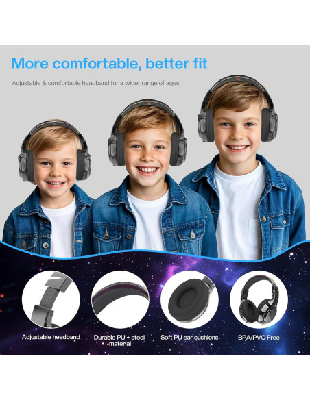 Auriculares Inalámbricos QearFun Kids Bluetooth 5.3, Plegables, 30h Batería