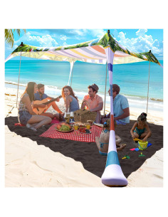 Carpa de Playa SUNWISHA 3x3m con Sombra UPF 50+ y 4 Postes