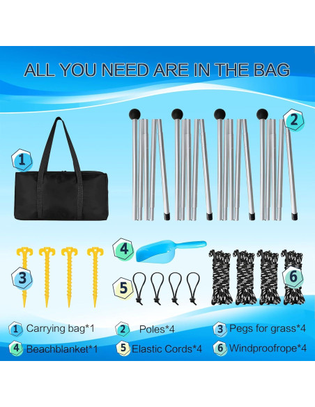 Carpa de Playa SUNWISHA 3x3m con Sombra UPF 50+ y 4 Postes Carpa de Playa SUNWISHA 3x3m con Sombra UPF 50+ y 4 Postes